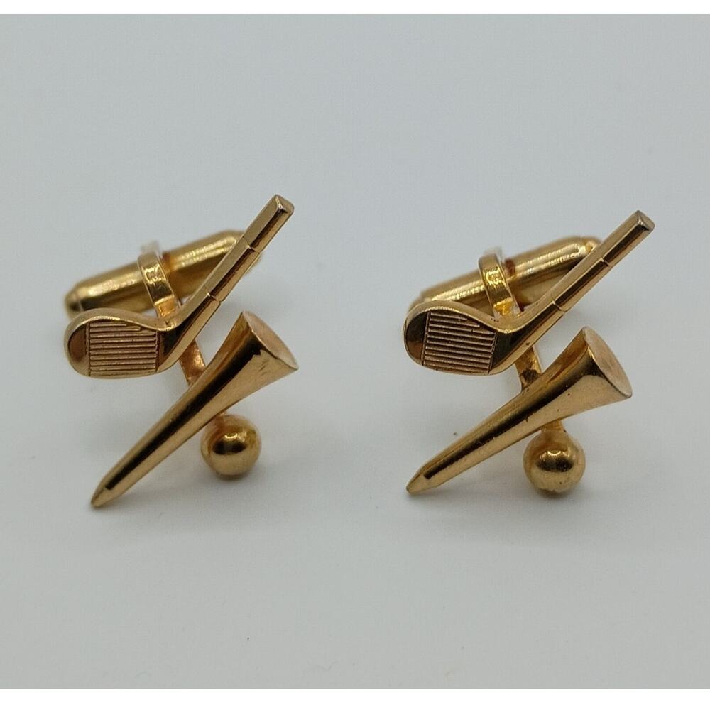 Vintage Anson Golf Cufflinks โ Gold Tone Golf Club & Ball Design